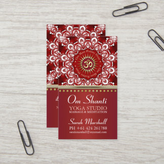 Healing Om Shanti Red White Mandala Yoga Business Visitekaartje