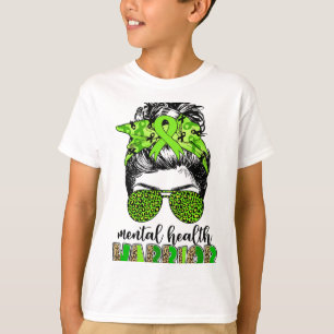 Health Warrior Messy Bun Geestelijke gezondheidspr T-shirt