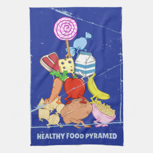 Healthy Food Pyramid Grappige cartoon Illustratie Theedoek