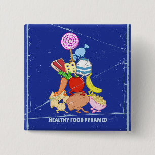 Healthy Food Pyramid Grappige cartoon Illustratie Vierkante Button 5,1 Cm