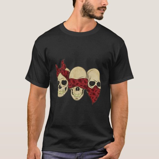 Hear See Speak No Evil Skull Heads T-shirt (Voorkant)
