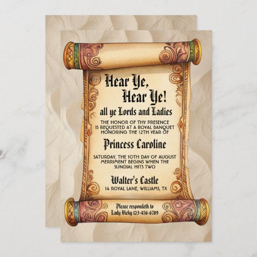 Hear Ye, Hear Ye! Medieval Royal Birthday Kaart (Voorkant / Achterkant)