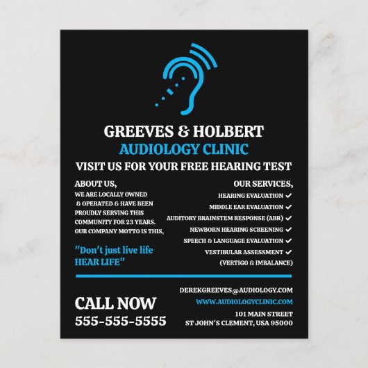 Hearing Aid Design, Audioloog, Audiology Clinic Flyer (Voorkant)