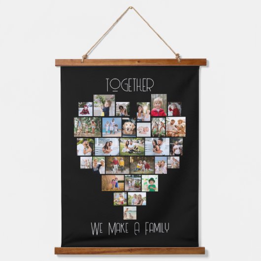 Heart 29 Foto Collage Black voor de gehele familie Hangend Wandkleed (Voorkant)