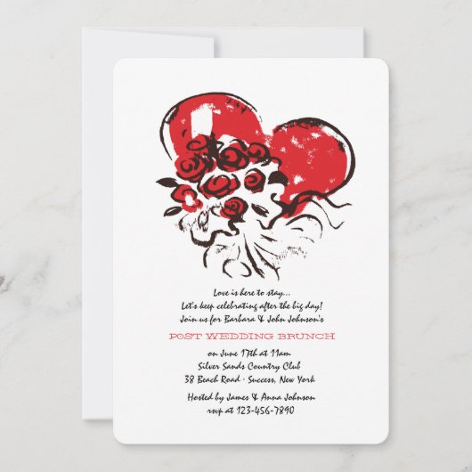 Heart and Rozen Post Wedding Brunch Invitation Kaart (Voorkant)