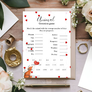 Heart Animal gestation jeu baby shower jeu Carte