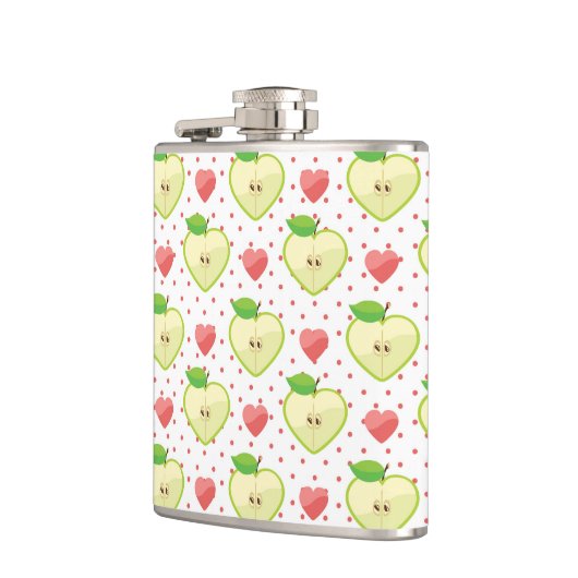 Heart appels met roze pokadots en harten heupfles (Links)