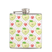 Heart appels met roze pokadots en harten heupfles (Voorkant)