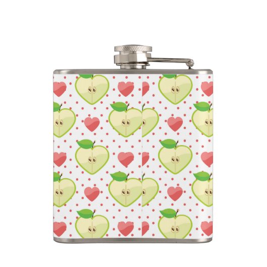 Heart appels met roze pokadots en harten heupfles (Achterkant)