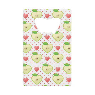 Heart appels met roze pokadots en harten kredietkaart flessenopener
