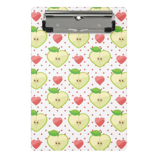 Heart appels met roze pokadots en harten mini klembord (Voorkant)