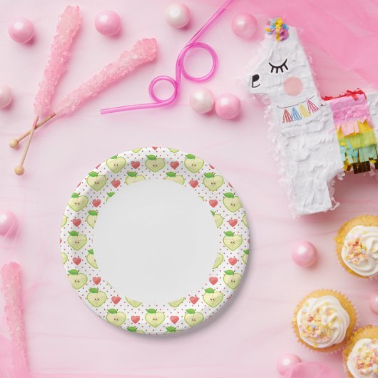Heart appels met roze pokadots en harten papieren bordje (Feest)