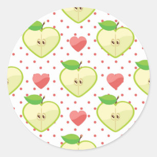 Heart appels met roze pokadots en harten ronde sticker