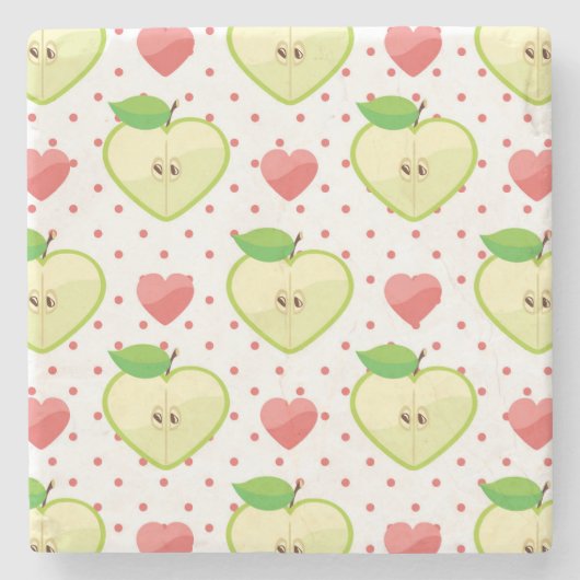 Heart appels met roze pokadots en harten stenen onderzetter (Voorkant)