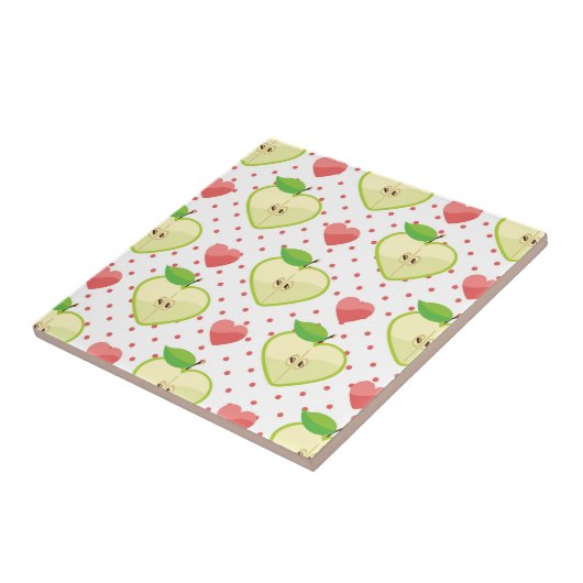 Heart appels met roze pokadots en harten tegeltje (Zijkant)