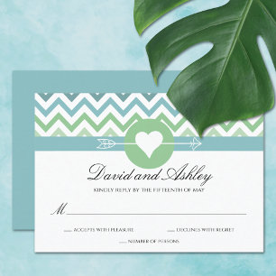 Heart Arrow Chevron Beach bruiloft RSVP Kaartje