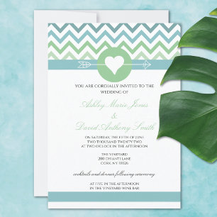 Heart Arrow Chevron Beach bruiloft uitnodiging