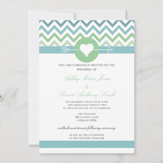 Heart Arrow Chevron Beach Mariage Invitation (Devant)
