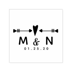 Heart Arrows Couples Name Wedding Logo Zelfinktende Stempel