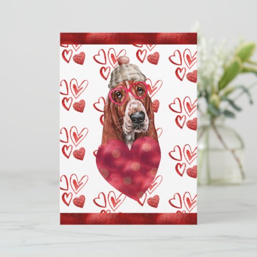 Heart Basset Hound Hondenliefhebber Valentijn Gift Feestdagenkaart (Staand voorkant)