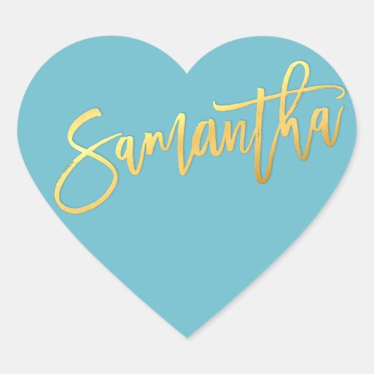 HEART BAT MITZVAH turquoise gouden script SAMANTHA Hart Sticker (Voorkant)