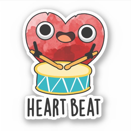 Heart Beat Funny Heart Drummer Pun Sticker (Voorkant)