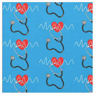 Heart Beat Line Stethoscoop Medische Symbolen Stof
