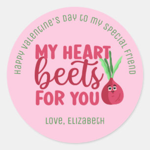 Heart Beets Funny Pun Cute Valentijnsdag Roze Ronde Sticker