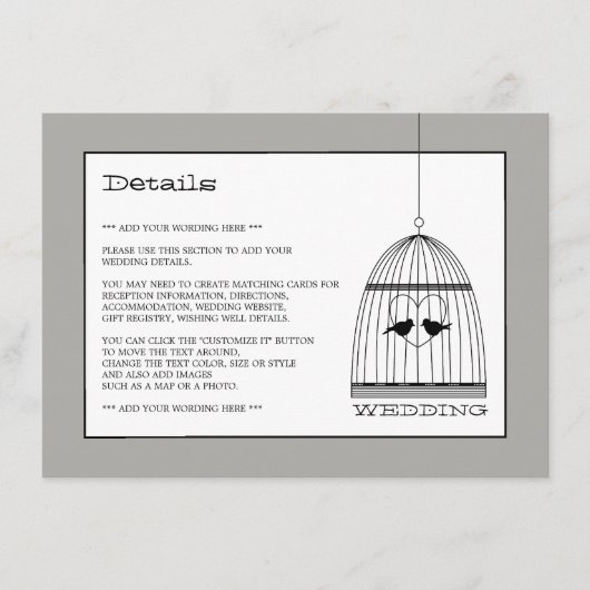  Heart Birdcage Wedding Detail Informatiekaartje (Voorkant)
