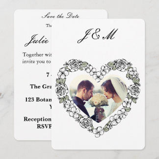 Heart Black and White Photo Wedding Invitation
