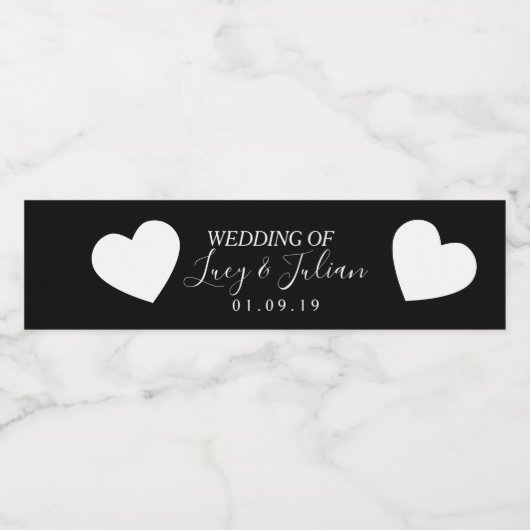 Heart Black en White Weddenschap Water Flaceletike Waterfles Etiket (Enkel label)