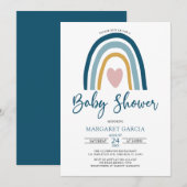 Heart Blue Muted Tones Boho Rainbow Baby shower Kaart (Voorkant / Achterkant)