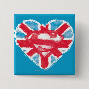 Heart British S-Shield Vierkante Button 5,1 Cm