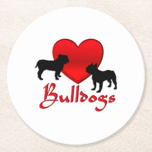 Heart Bulldogs Ronde Kartonnen Onderzetter