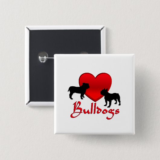 Heart Bulldogs Vierkante Button 5,1 Cm (Voorkant /achterkant)