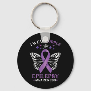 Heart Butterfly I Draag Paarse voor epilepsie Awar Sleutelhanger