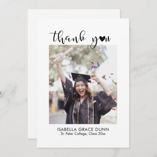 Heart Calligraphy Script-Afstuderen Bedankkaart (Voorkant / Achterkant)