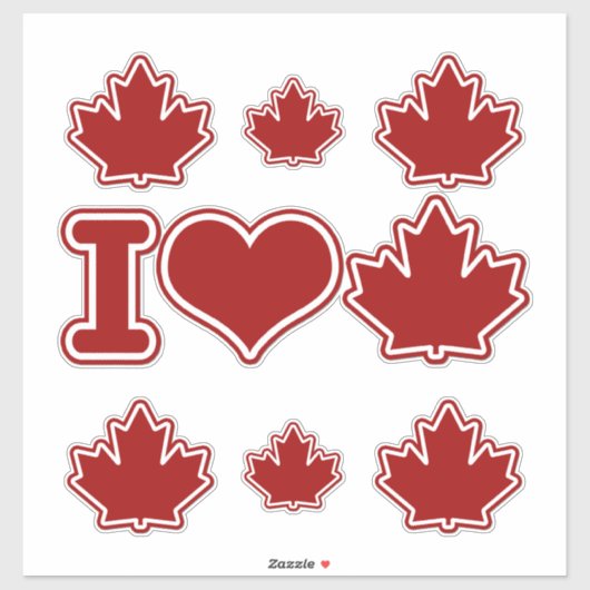 Heart Canada Red Maple Leaf Sticker (Vel)