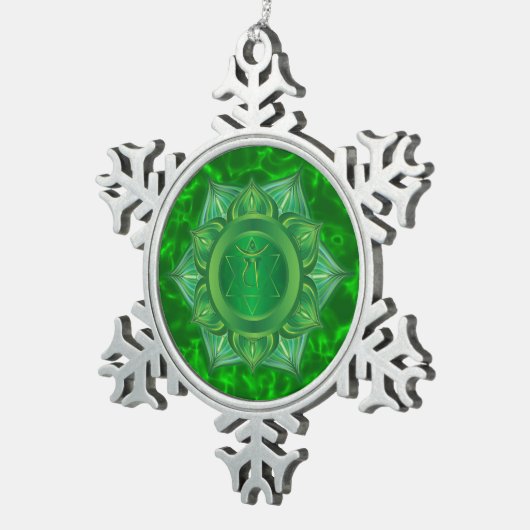 Heart Chakra Pewter Snowflake Ornament (Rechts)