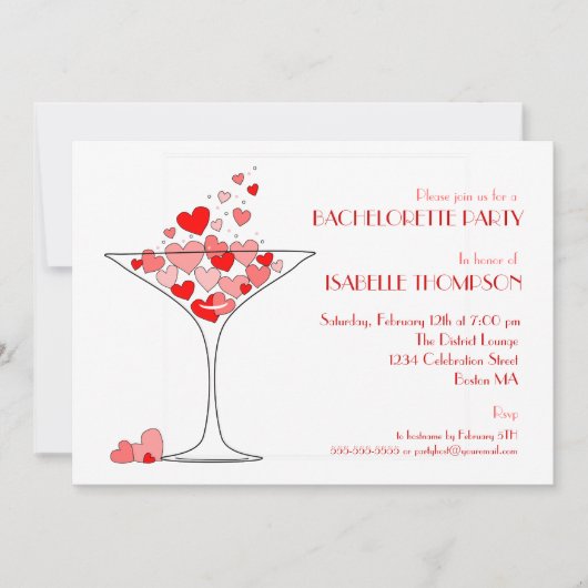 Heart Champagne Bachelorette Kaart (Voorkant)