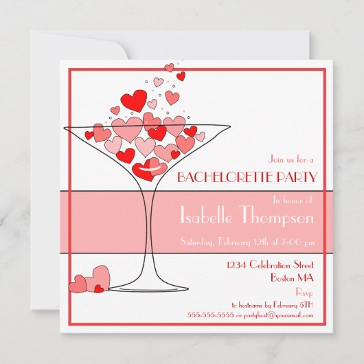 Heart Champagne Bachelorette Kaart (Voorkant)