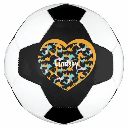 Heart Cheetah Animal Print Monogram naam Voetbal (Voorkant)
