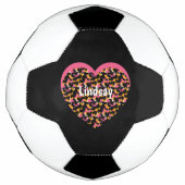 Heart Cheetah Animal Print Monogram naam Voetbal (Voorkant)