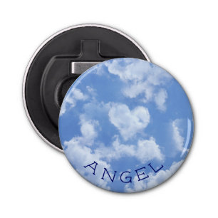 Heart Cloud Sky Cute Modern Blue Custom Wedding Button Flesopener