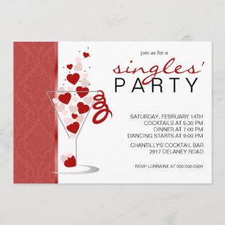 Heart Cocktail Glass Singles Party Invitation Kaart