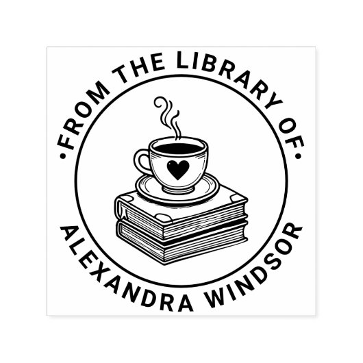 Heart Coffee Cup op Book Stack Library Boeknaam Zelfinktende Stempel (Design)