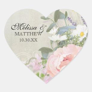 Heart Cream Gray BOHO Rustic Woodsy Floral Peony Hart Sticker