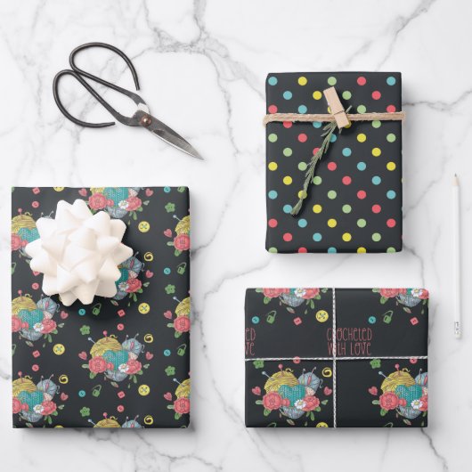 Heart Crochet Pattern Gehakt met Love Inpakpapier Vel (Voorkant)