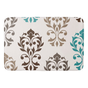 Heart Damask Art I Browns Blauwgroen Cream Badmat