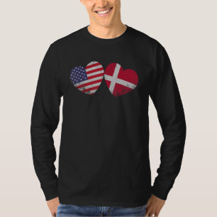 Heart Danish American Flag Patriotic Family Herita T-shirt